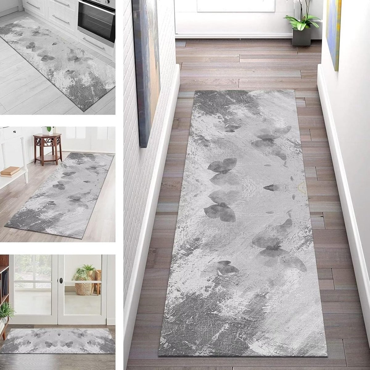 Wasbaar Antislip Vloerkleed voor Gang en Keuken - Moderne Loper Grijs Zwart