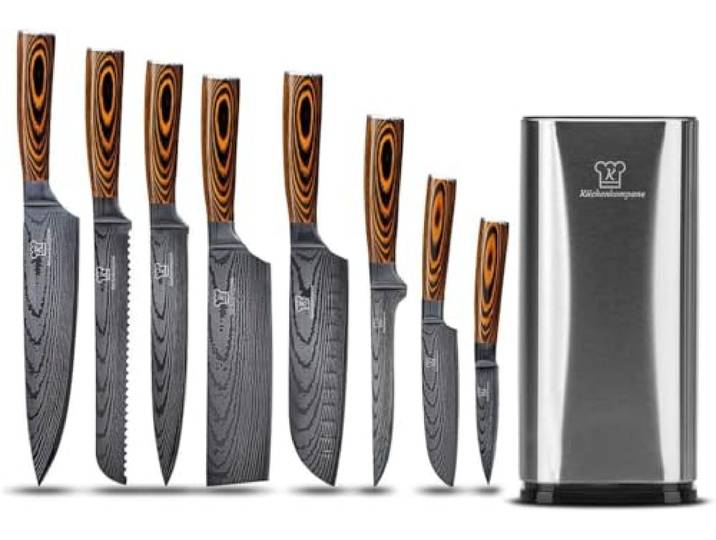 Küchenkompane – Edelstahl Messerset Akarui mit Edelstahl Messerblock 8-teiliges Küchenmesser Set rostfrei & scharf Designed in Germany