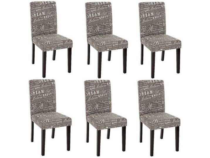 Lot de 6 chaises de salle à manger en tissu imprime gris pieds fonces