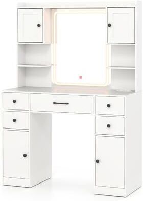 Costway Makeup Vanity Desk with Lighted Mirror and Charging Station-White