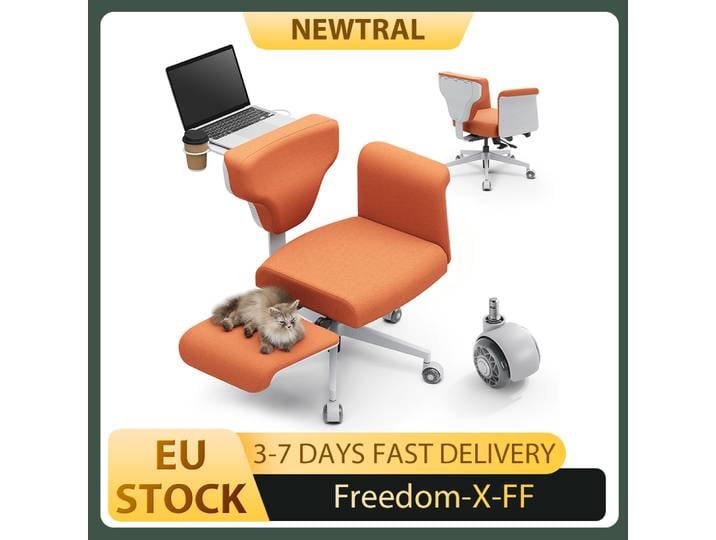 NEWTRAL Freedom-X-FF Chaise multi-positions avec accoudoirs, réglage des accoudoirs sur 8 niveaux, 90 ° -117 ° Support d'ordinateur portable inclinable avec porte-gobelet
