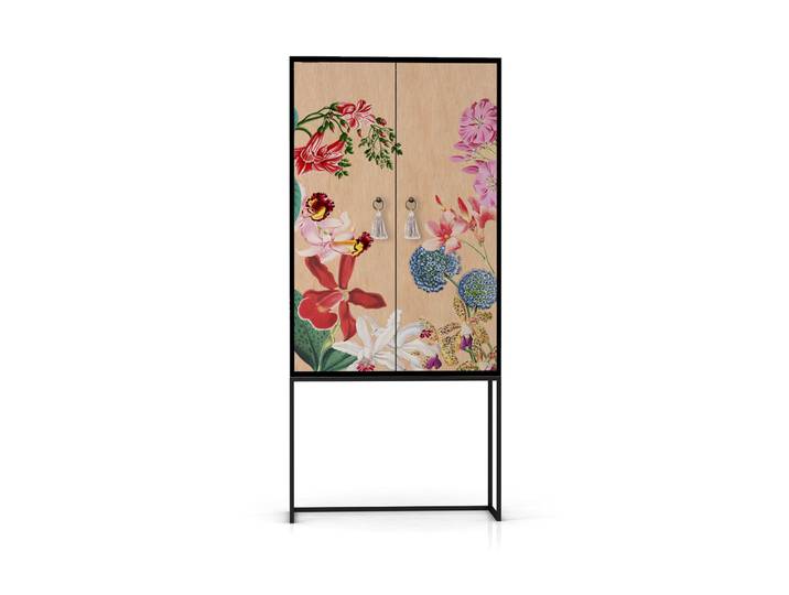 Buffet armoire 2 portes en MDF imprimé Orchidée exotique