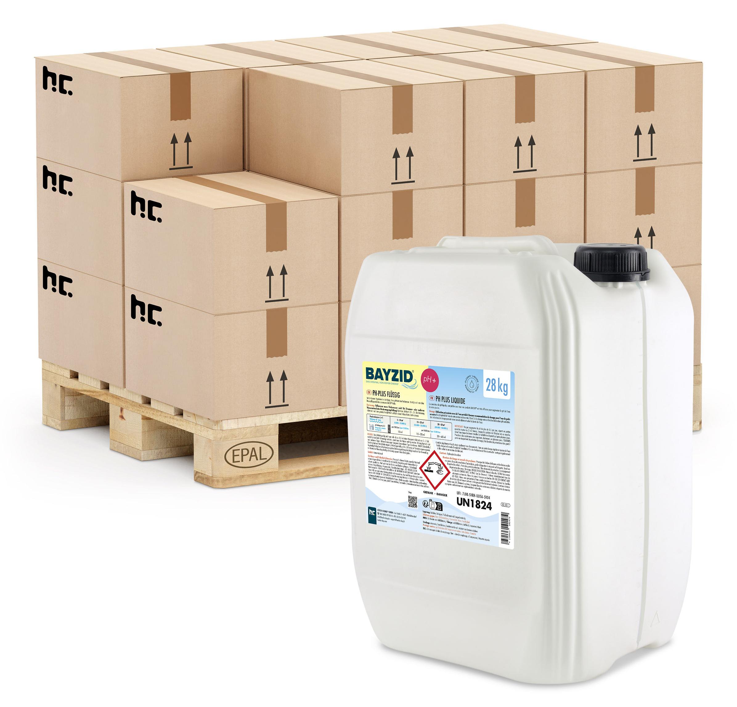 24x28 kg BAYZID flüssiger pH-Heber Plus zur ph-Regulierung für den Pool