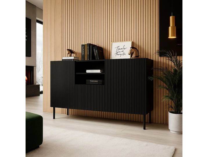 Buffet Malo Dmora en bois noble noir 150x42x82h cm