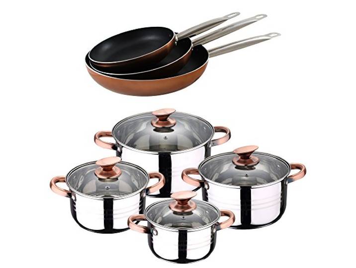 San Ignacio Akku 8 Stück SIP + Set 3 Pfannen Professional Chef Copper 20/24/28 Küche, verchromt
