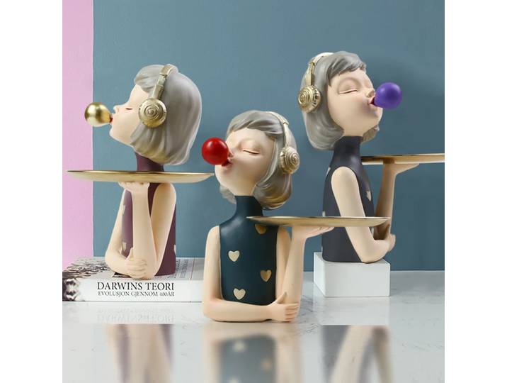Gomme à bulles en résine pour fille, ornements de rangement, plateau en métal, décoration de la maison, Statuette de personnage de bureau, artisanat, palette d'organisation