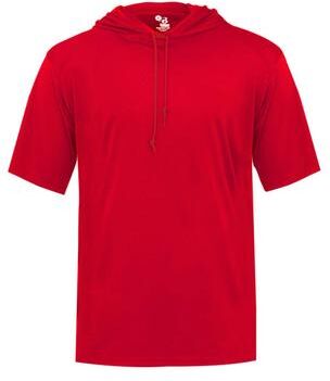 Badger Sport 4123 B Core S/S Hood Top in Red size 3XL   Polyester 412300, BG4123