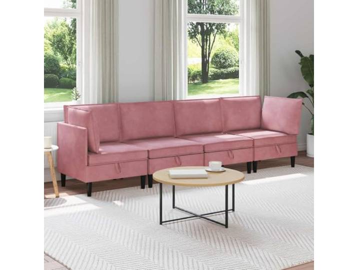 Xolmizyn Wohnzimmergarnitur 4-TLG. Set mit Samtbezug, Sofa mit Kissen und Stauraum, 280 x 70 x 82 cm Rosa