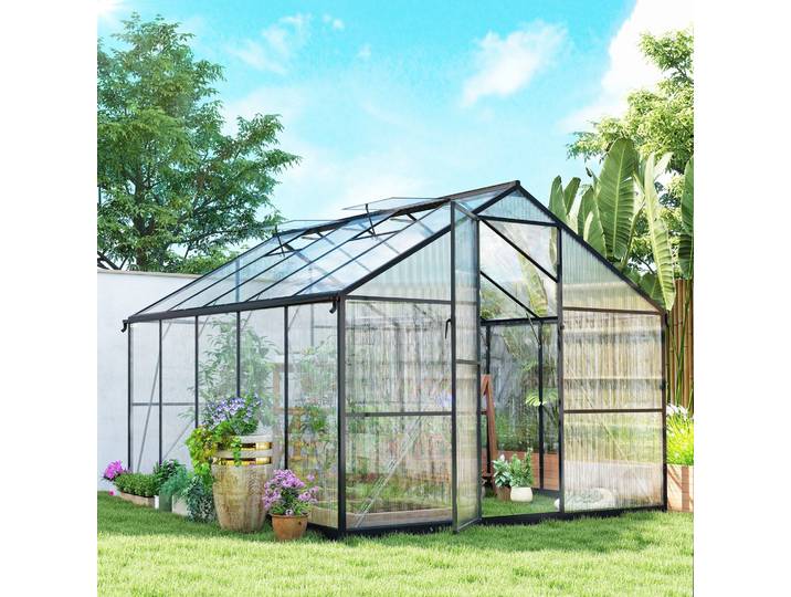 Outsunny Serre Aluminium Noir 304x247x205 cm avec Fenêtres