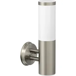 ledscom.de Wandleuchte PORU für außen, IP44, edelstahl, rund, inkl. E27 Lampe, Energieeffizienzklasse A (warmweiß, 4W, 848lm)