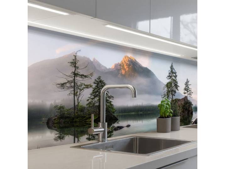 KitchenYeah crédence de cuisine Paysage Montagne Lac et Arbres 250x80 cm