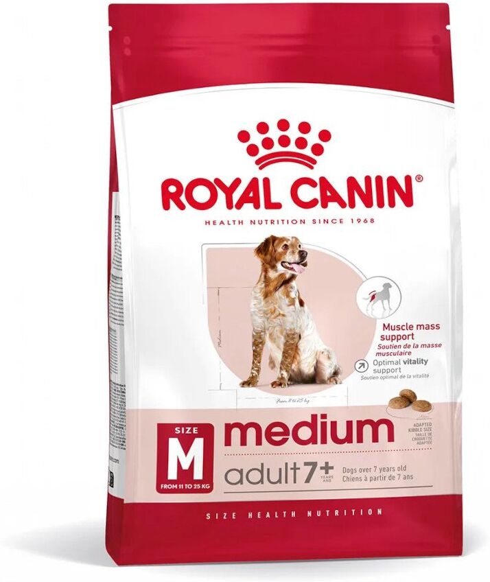 4 kg Royal Canin Medium Adult 7+ Alimento Completo Cibo Secco Crocchette Croccantini per Cani Maturi di Taglia Media tra 11 e 25 kg Gusto Pollo