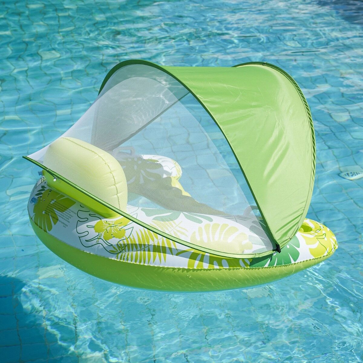 INF Aufblasbarer Poolstuhl mit doppellagigem U-förmigem Verdeck, Netzsitz und Luftkissen – Komfortable Lounge für Poolpartys