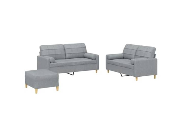 KUTYWEXFM 3-tlg Sofagarnitur mit Hocker Kissen Polstersofa Hellgrau Gemütliche Sitzgruppe für das Wohnzimmer mit zwei 2-Sitzer Sofas, Polsterhocker und Zylinderkissen für Entspannung.
