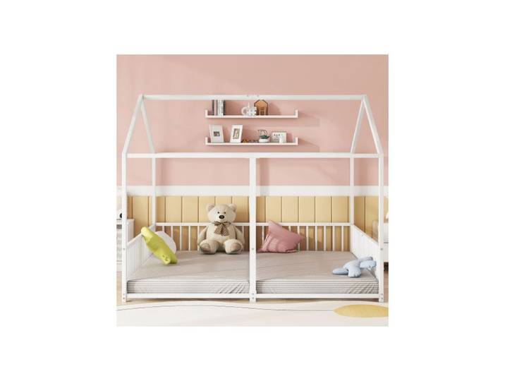 Lit en métal - MUVOE - 90x200 cm - Design maison - 2 places - Blanc