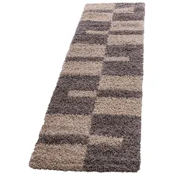 Teppich Hochflor Langflor Karo Kuschelig Waschbar Strapazierfähig Wohnzimmer Läufer Taupe 80x250 cm – WATZMANN von Kadima Design