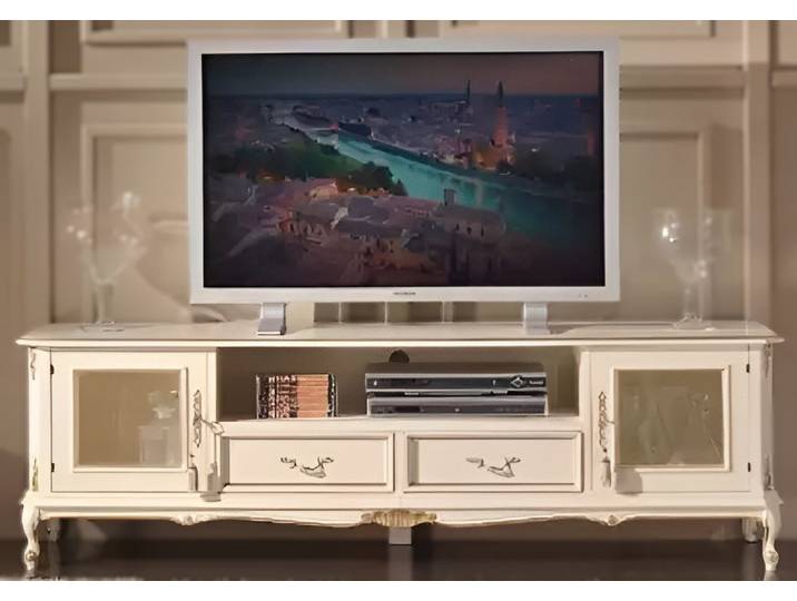 Xlmoebel TV-Schrank Weißes Lowboard aus Holz mit Stauraum für TV und Dekoration (1-St., TV-Ständer) Hergestellt in Italy