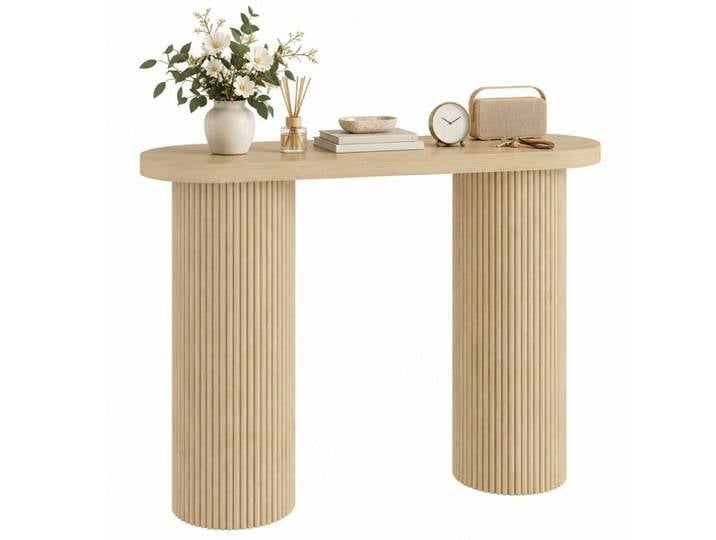 Table console - HOMCOM - rangement dissimulé pieds colonnes cannelée style rustique - bois acier - 103x35x80cm - chêne