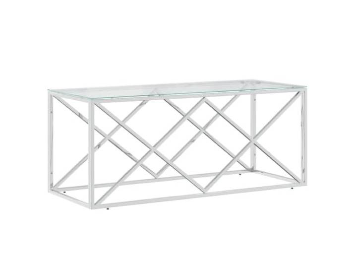 KUTYWEXFM Couchtisch 110x45x45 cm Wohnzimmertisch Glas Edelstahl Vielseitiger Beistelltisch für Gästezimmer oder Büro, mit pflegeleichter Klarglasplatte und stabilem Untergestell.