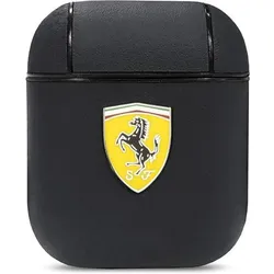 Ferrari FESA2LEBK AirPods cover czarny/black On Track Leather (Ladecase Hülle), Kopfhörertasche + Schutzhülle, Schwarz