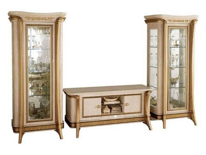 Xlmoebel Wohnwand Arredoclassic Wohnzimmerschrank mit Vitrinen in modernem Design, (3-St., Sideboard + 2x Vitrinen), Hergestellt in Europa