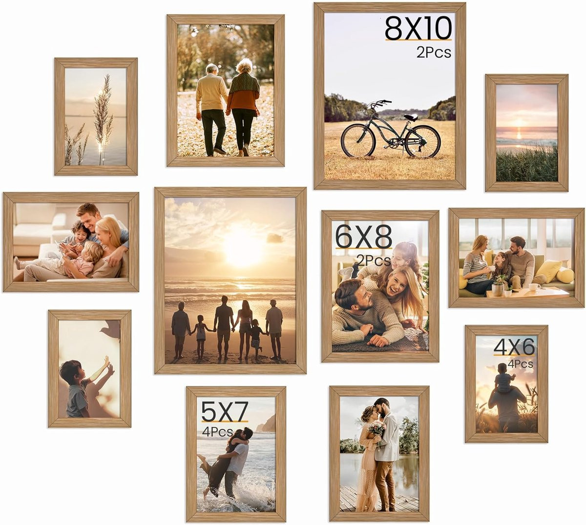 Set van 12 fotolijsten voor collage muurdecoratie in eikenhout
