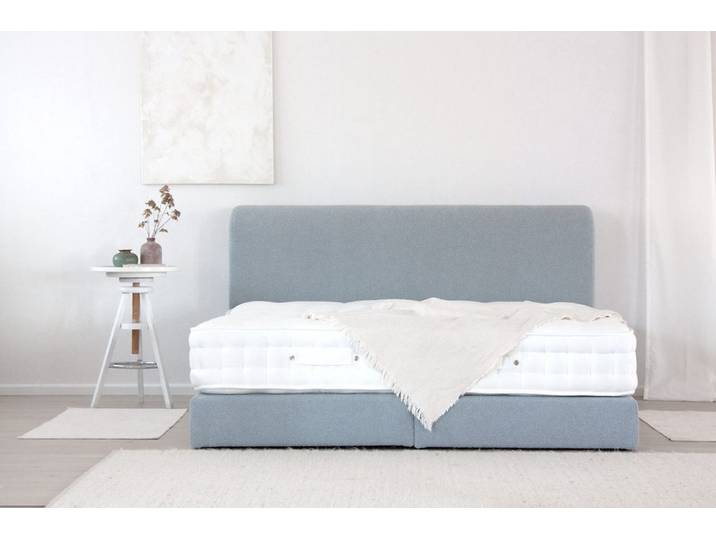 Boxspringbett CALM 220x220 cm - verschiedene Farben und Bezüge verfügbar - konfigurierbar - mit Matratze - mit abgerundetem Kopfteil