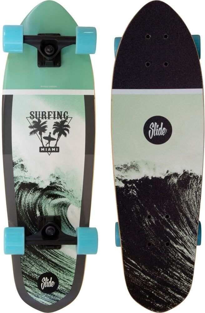 Skateboard "Slide Cruiser Surfing Miami 28", grün (blau, hellblau, schwarz, türkis), Skateboards, Skateboard blau, hellblau, schwarz, türkis Einheitsgröße