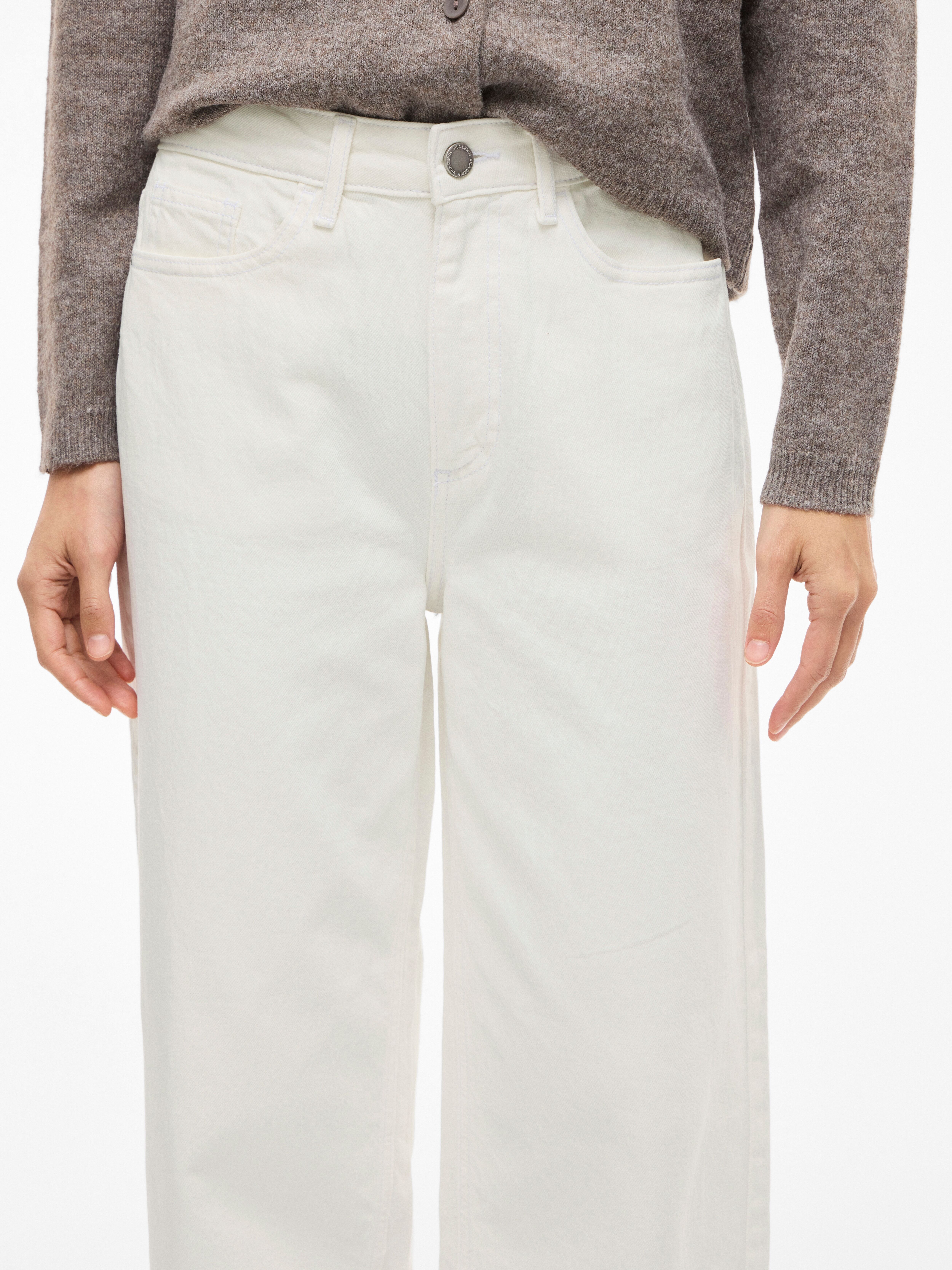 High-waist-Jeans VILA "VIFREYA JAF HW JEANS - NOOS", Damen, Gr. 36, Länge 32, weiß (cloud dancer), Denim/Jeans, Obermaterial: 99% Baumwolle, 1% Elasthan, unifarben, relaxed fit knöchellang, Jeans High-waist-Jeans