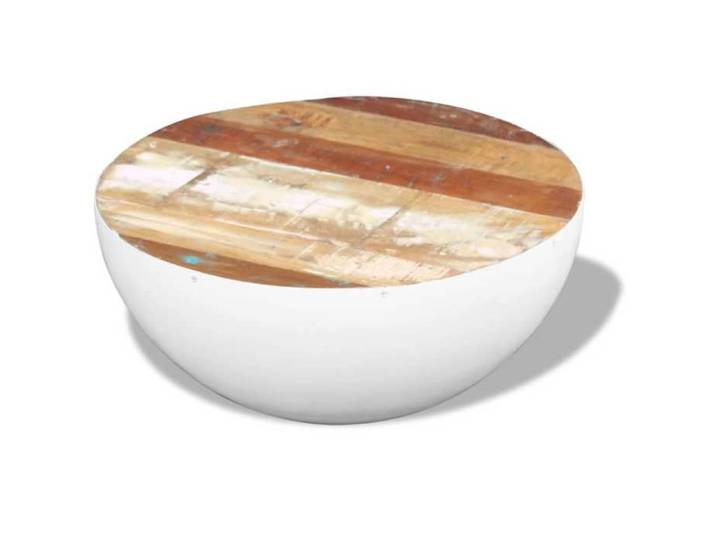 Table basse en bois de récupération - GKO - Forme de bol - 60x30 cm - Bois multicolore - Base blanche - Fait main