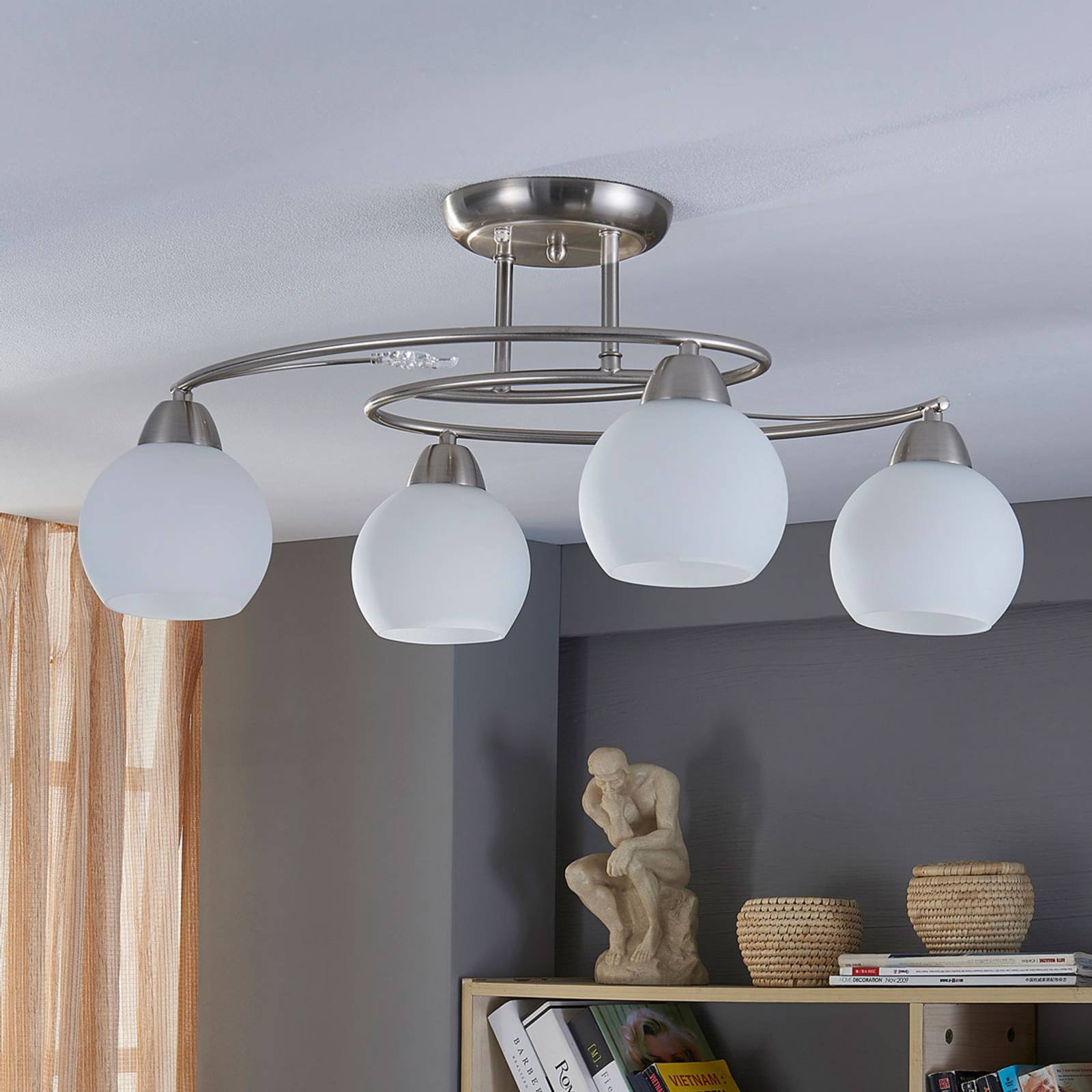 Deckenlampe Svean Lindby, dimmbar, alu / grau / zink, für Wohn- / Esszimmer, Glas, Modern, Deckenlampe