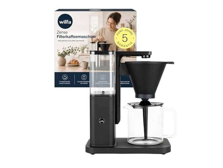 Wilfa Zense Filterkaffeemaschine in Schwarz I ECBC-zertifizierte Kaffeemaschine mit 1,25L Glaskanne I Brewfresh Pumpentechnologie, Flow Control & 92–96 °C Brühtemperatur I Für bis zu 10 Tassen