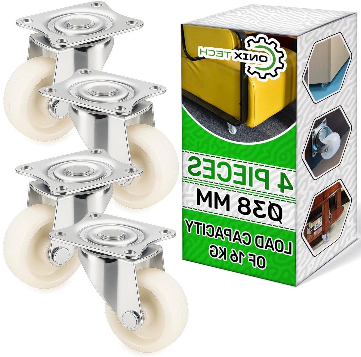 Witte Zwenkwielen voor Meubels met 360 Graden Rotatie, Ø 38 mm, H 50 mm