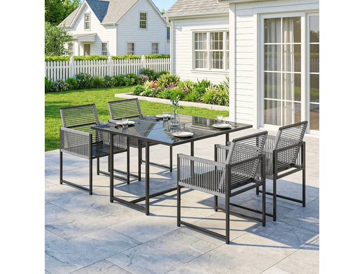 Outsunny Ensemble Jardin 5pcs Table Verre 4 Chaises Pliantes Corde