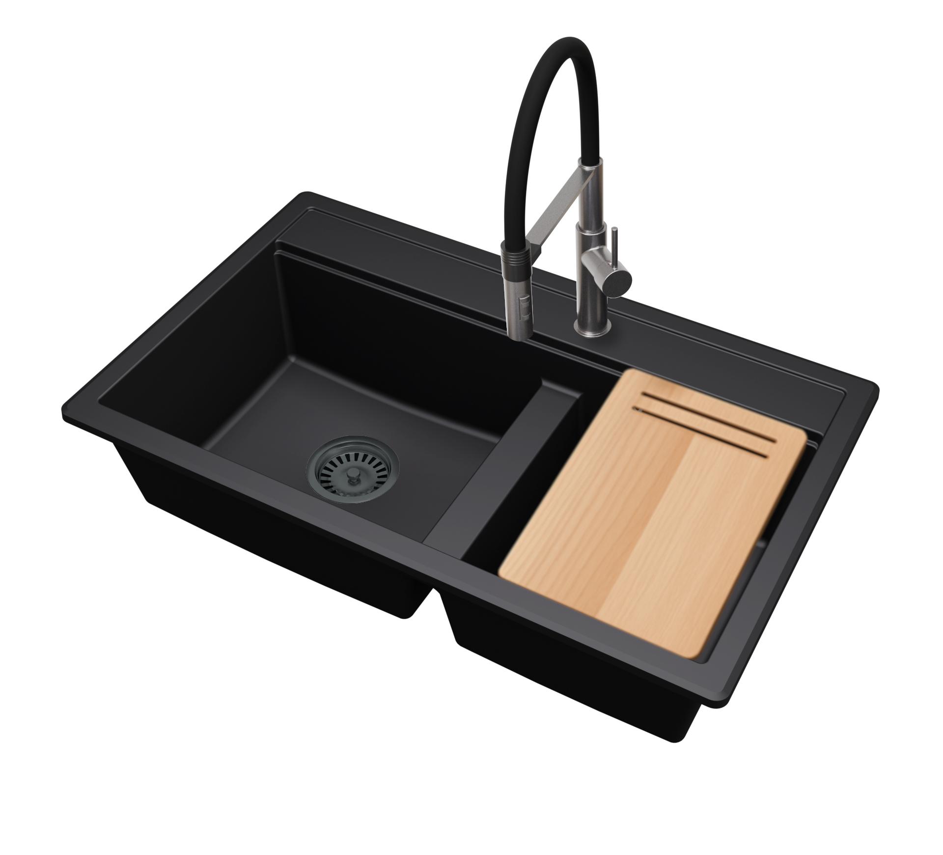 BRADO ZIRCON 8020 Granitspüle mit 2 Becken, Schneidebrett, Siphon und Küchenarmatur
