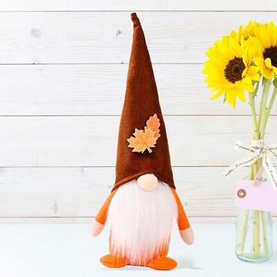 Inspired Deals Pumpkin Maple Leaf Fall Gnome Decor For Thanksgiving Decoration & Halloween Home Display brown Hat
