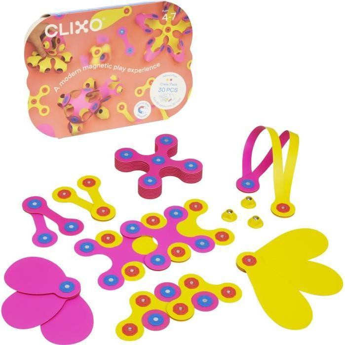 Gipsy Toys CLIXO Magnetisch constructiespeelgoed, 30 onderdelen, roze/geel