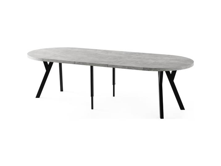 ESSTISCH Twixy XXL groß rund oval ausziehbar, Grauer Beton 100-250/100/76 cm