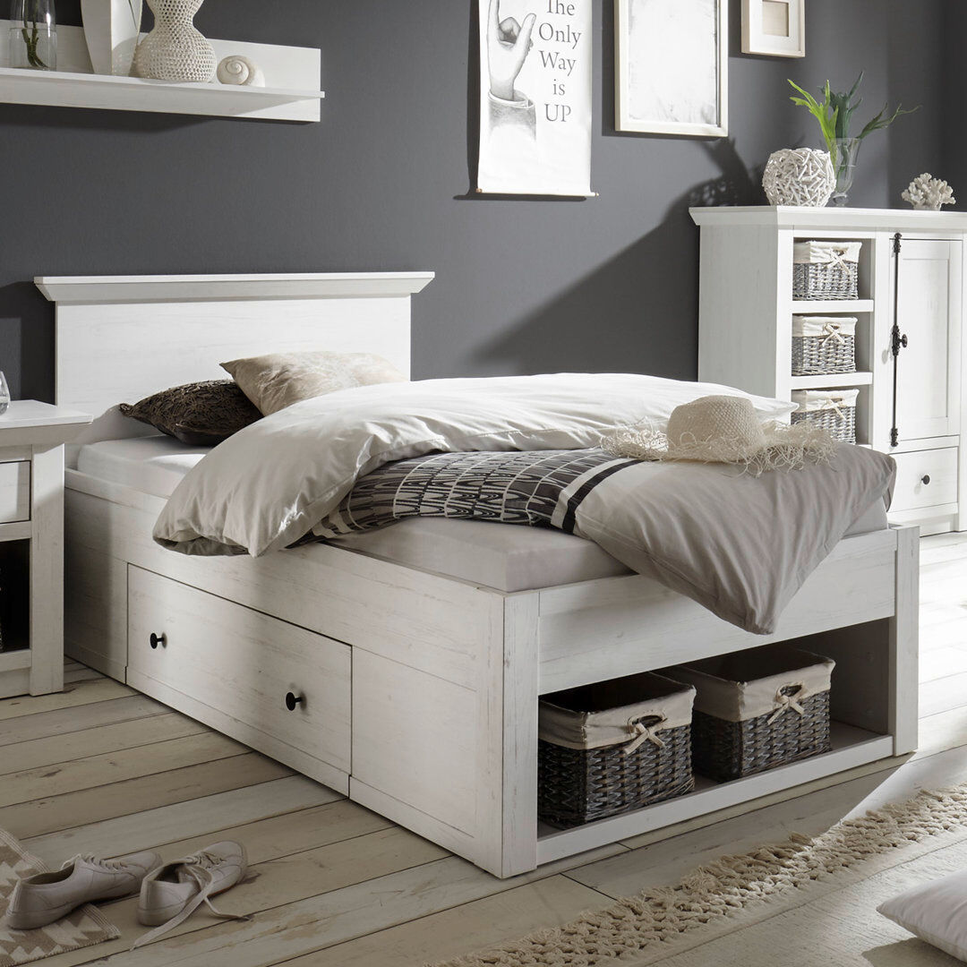 Three Posts Bed Berwyn With Storage Space White European Single (90 x 200cm)
