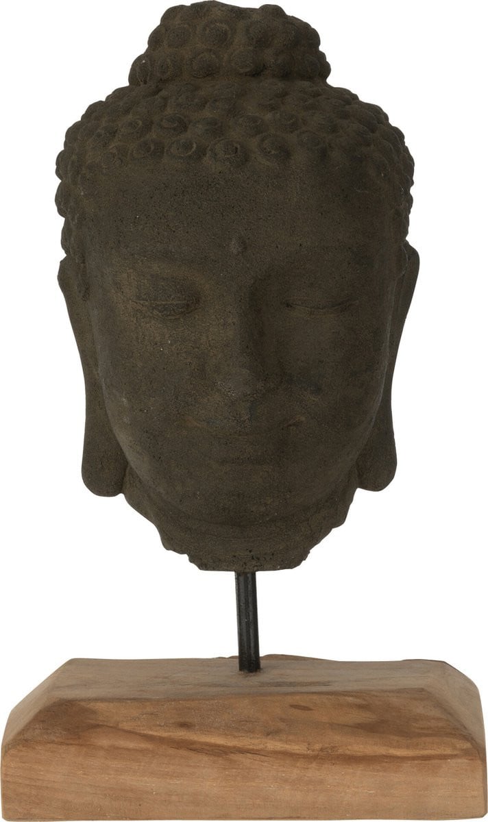 J-Line Decoratie Hoofd - Teakhout en Cement - Zwart/Naturel