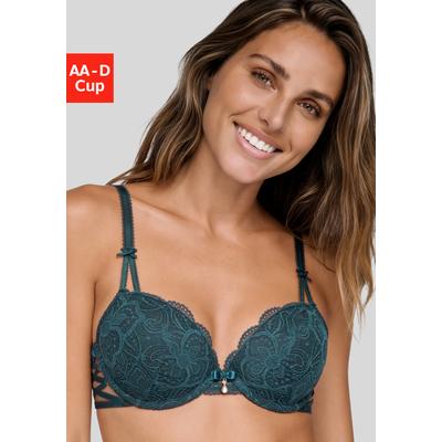 Push-up-BH LASCANA "BH mit Bügel, Spitzen-BH, als Dessous-Set kombinierbar, Nikoletta", Damen, Gr. 80, Cup D, petrol, Spitze, Obermaterial: 60% Polyamid, 35% Polyester, 5% Elasthan, BHs Push-up-BH, sexy Dessous, sexy Unterwäsche, Reizwäsche Damen