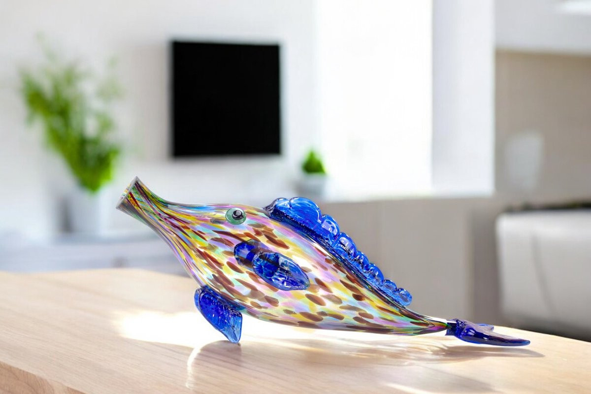 Wijnschenker Vis Licht Blauw - Handgemaakte Glazen Decoratie