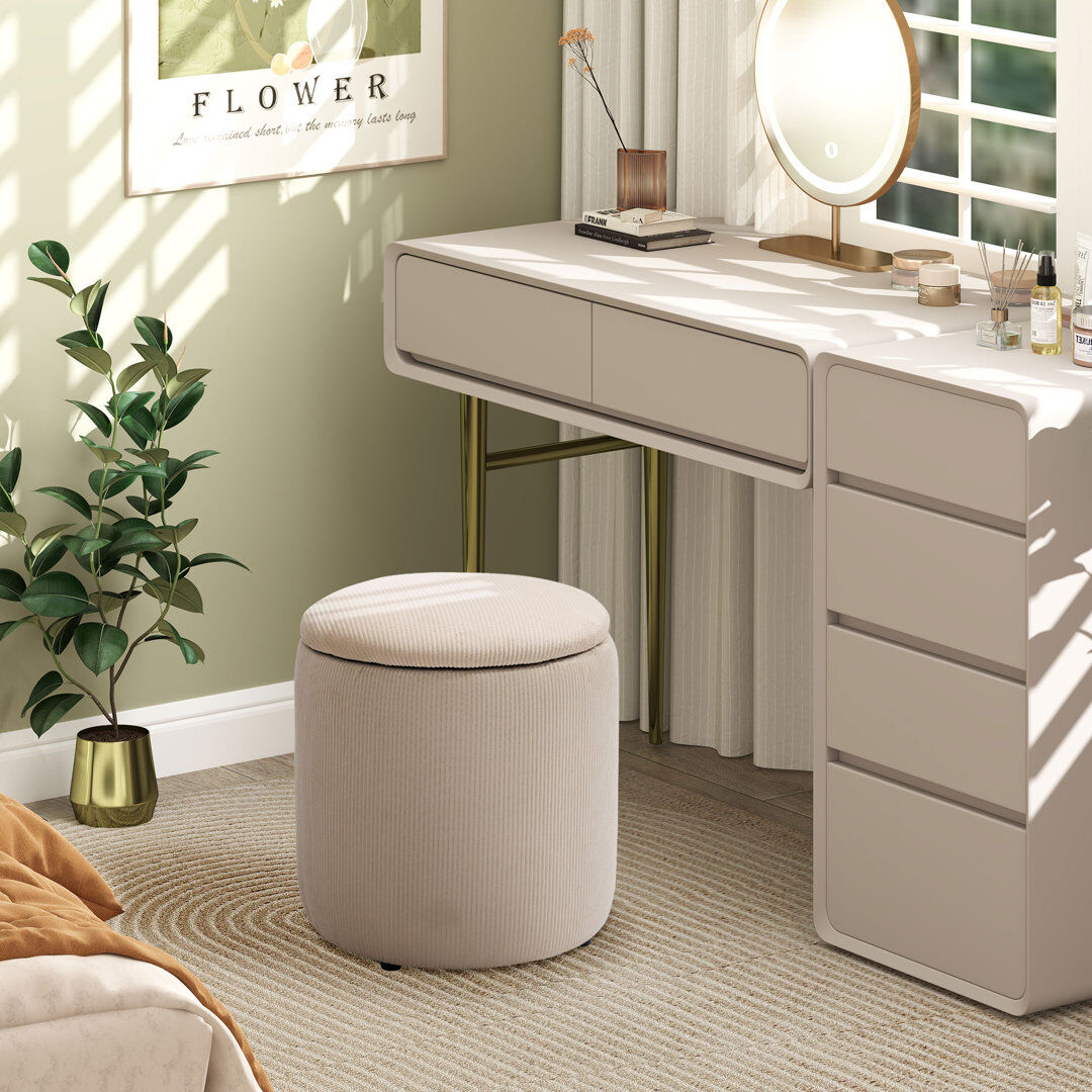 Wayfair Samples 40cm Wide Round Solid Colour Footstool Ottoman with Storage White 41cm H X 40cm W X 40cm D
