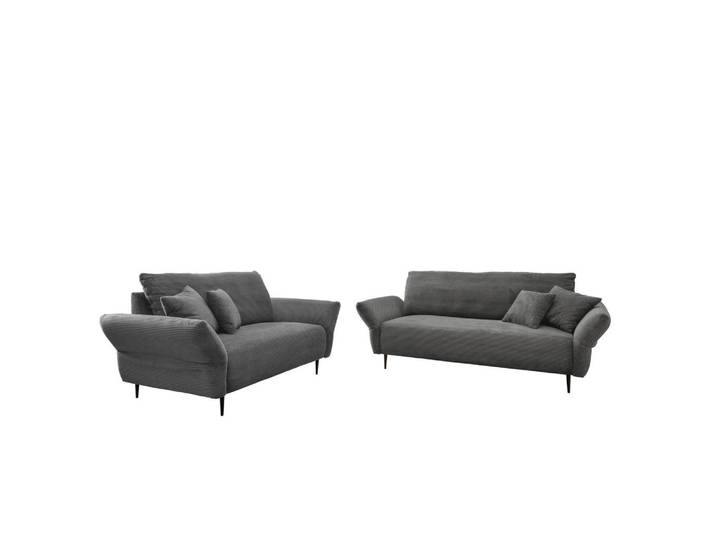 P & B Sitzgarnitur, Grau, Metall, Made in Europe, Rücken echt, Armteil links, rechts, Wohnzimmer, Sofas & Couches, Sitzgarnituren