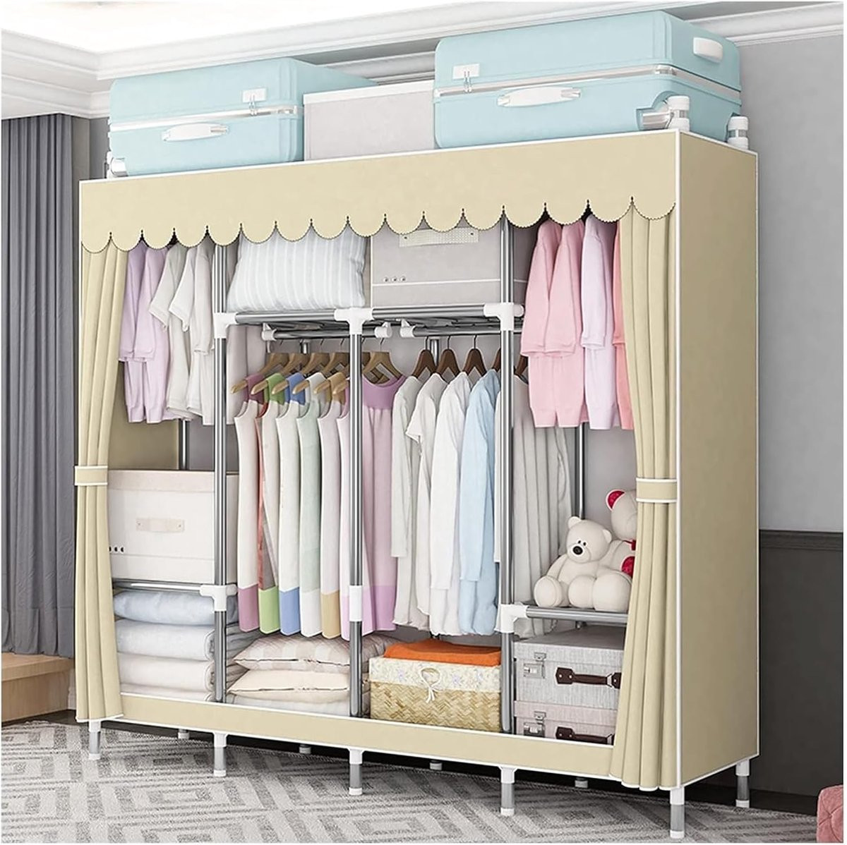Opvouwbare kledingkast met stalen frame en textiel, Hoogte: 170 cm