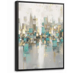 LEINWAND Bilder mit Rahmen - Abstrakt - Blöcke - Gold - Skyline - 30x40