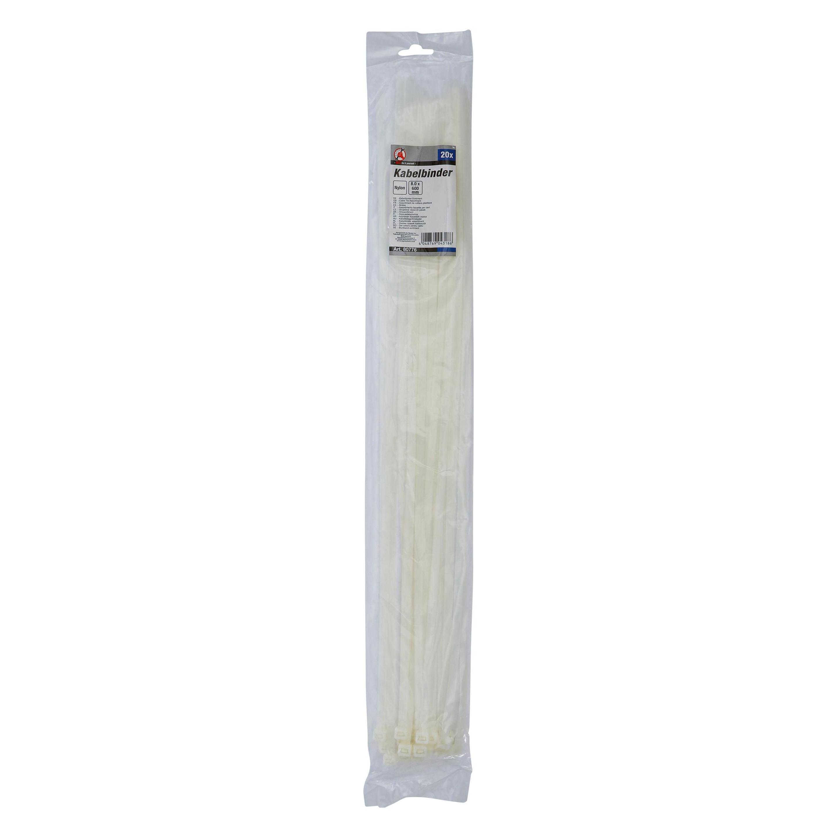 BGS Kabelbinder-Sortiment weiss 8,0 x 600 mm 20-tlg. (600 mm, 200 Stk.) (80776)