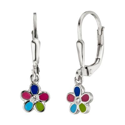 Paar Ohrhänger JOBO "Blume", silber (silber 925), Ohrringe, Damen, Silber 925 (Sterlingsilber), 925 Silber mit 2 Zirkonia