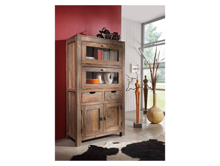 Highboard Sheesham 80x40x148  grau geölt NATURE GREY #60