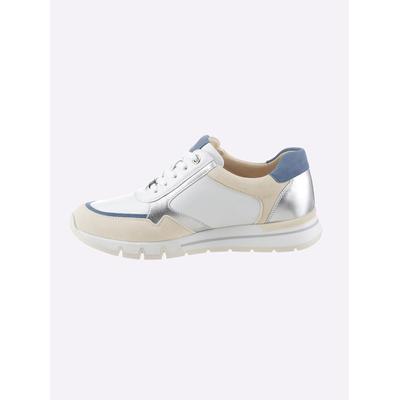 Sneaker CAPRICE, Damen, Gr. 41, blau (weiß, jeansblau), Glattleder, Veloursleder, Schuhe Sneaker